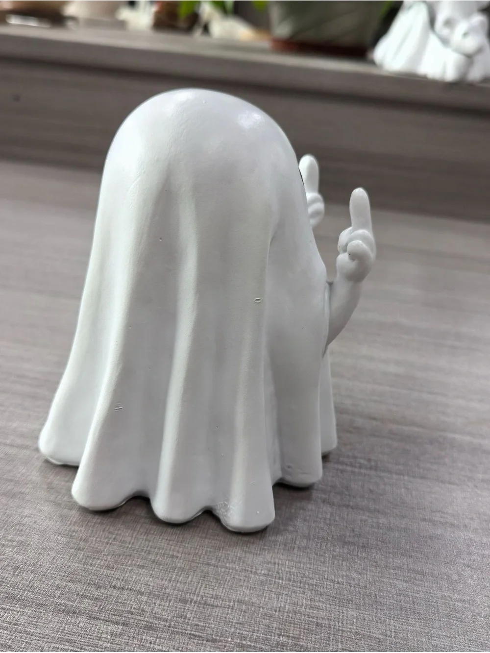 Funny Rude Ghost Figurine Middle Finger White Halloween Decor Statue